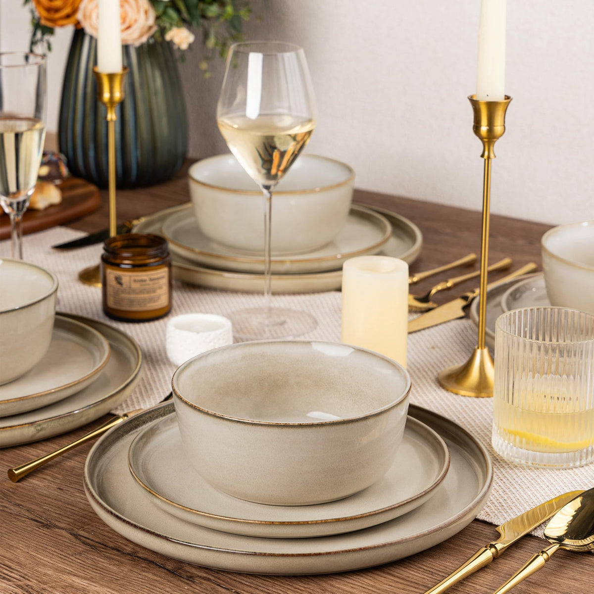 onadu.com Stoneware Dinnerware Set – Reactive Glaze, Service for 8