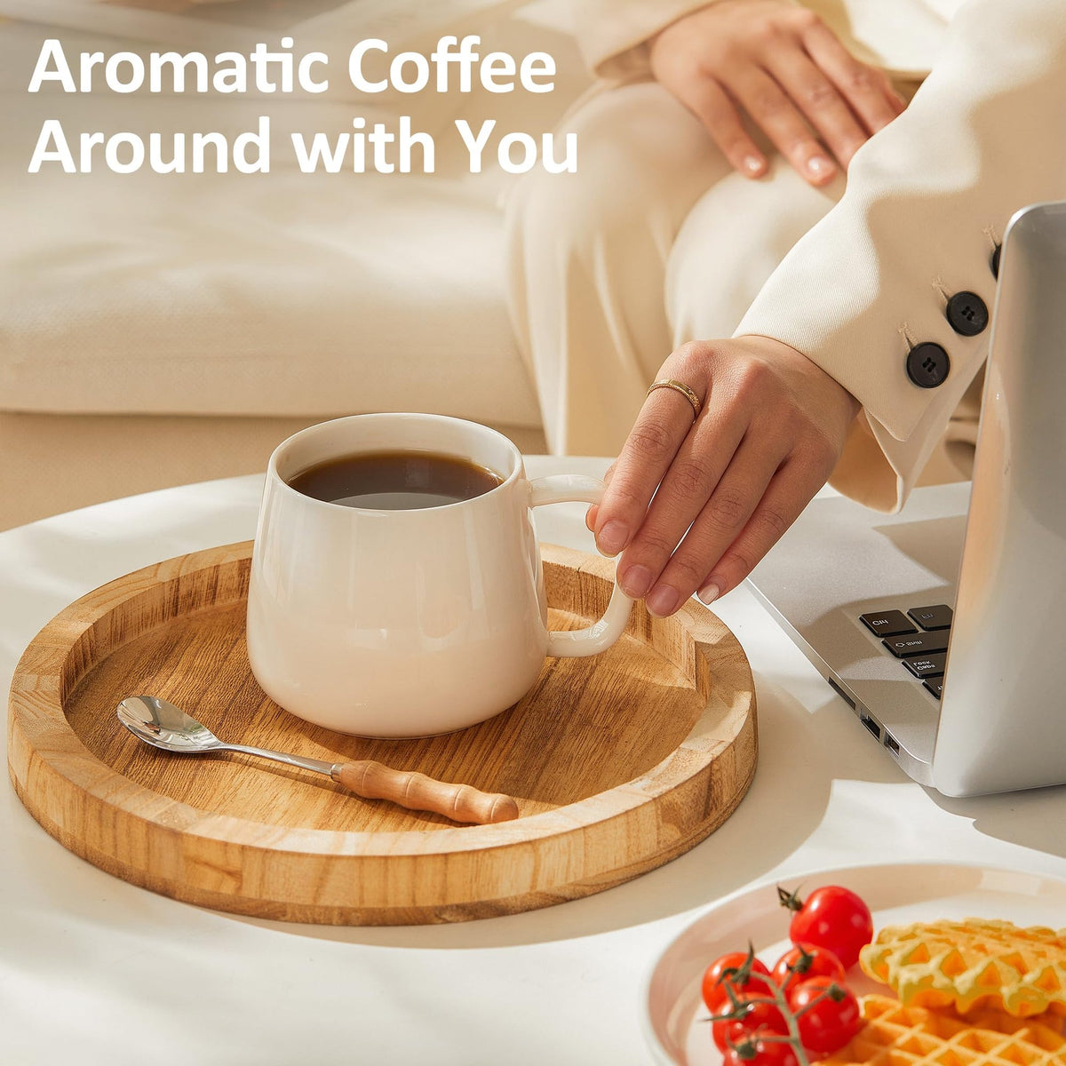 onadu.com 16oz Stackable Ceramic Coffee Mugs – Set of 4, White