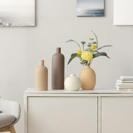 onadu.com Modern Ceramic Vase Set of 4 – Neutral Colors, Coffee Mix