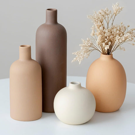 onadu.com Modern Ceramic Vase Set of 4 – Neutral Colors, Coffee Mix