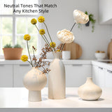 onadu.com Ceramic Vase Set of 3 – White & Beige, Stone-Look Texture