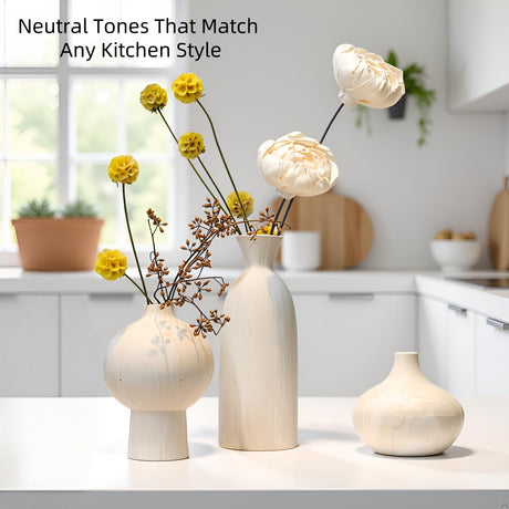 onadu.com Ceramic Vase Set of 3 – White & Beige, Stone-Look Texture