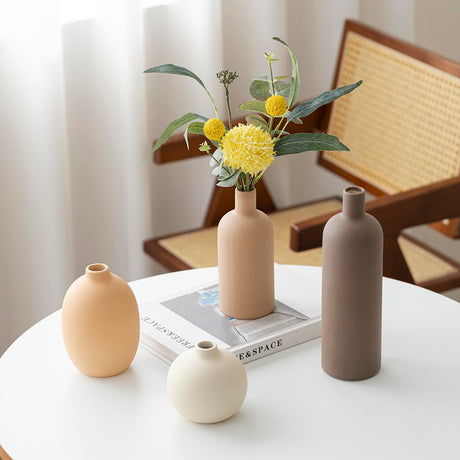 onadu.com Modern Ceramic Vase Set of 4 – Neutral Colors, Coffee Mix