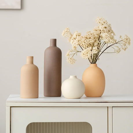 onadu.com Modern Ceramic Vase Set of 4 – Neutral Colors, Coffee Mix