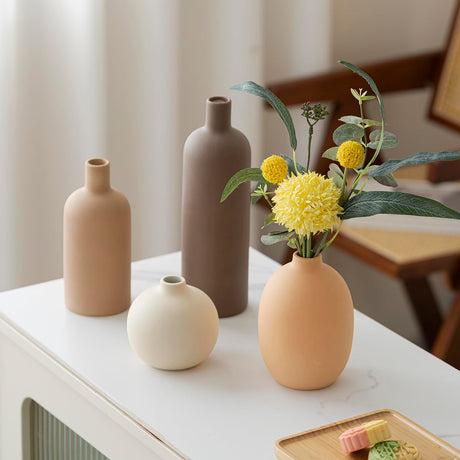 onadu.com Modern Ceramic Vase Set of 4 – Neutral Colors, Coffee Mix