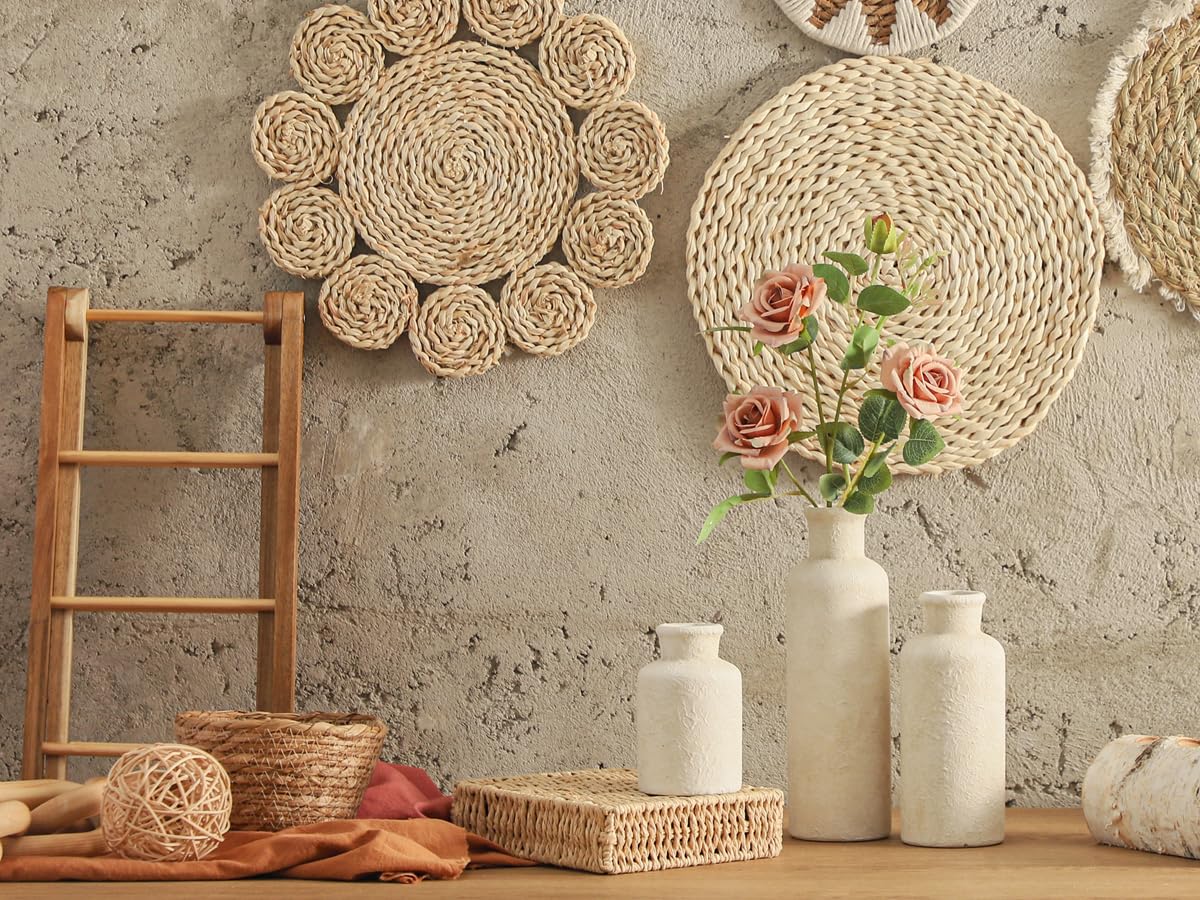 onadu.com Ceramic Vases Set of 3 – Whitewashed Neutral, Farmhouse Decor