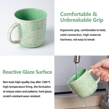 onadu.com 12oz Ceramic Coffee Mugs – Set of 4, Green