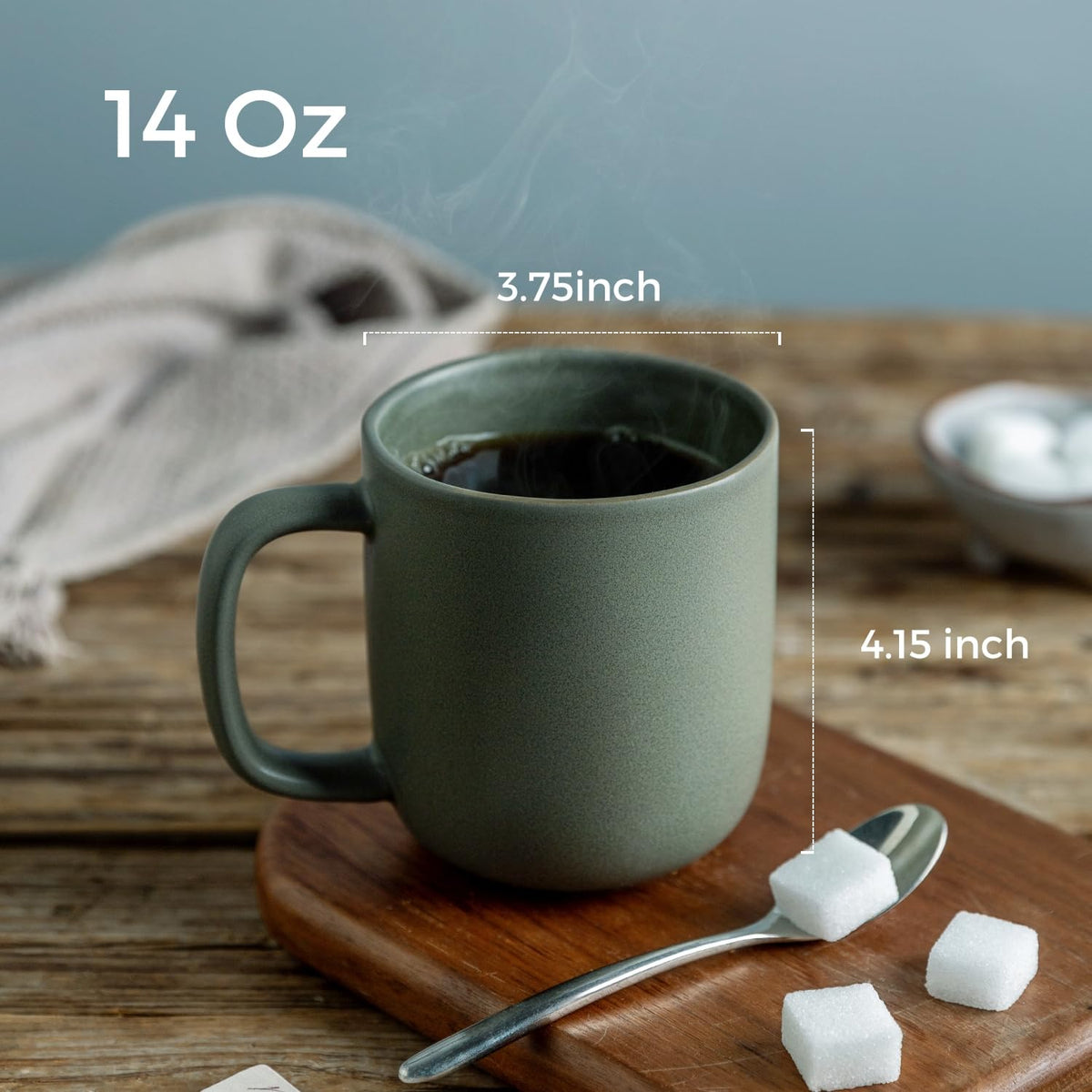 onadu.com 14oz Ceramic Coffee Mugs – Set of 6, Reactive Glaze