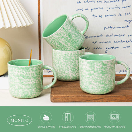 onadu.com 12oz Ceramic Coffee Mugs – Set of 4, Green
