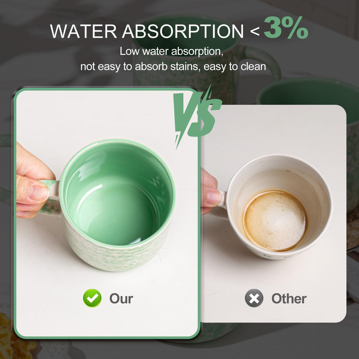 onadu.com 12oz Ceramic Coffee Mugs – Set of 4, Green