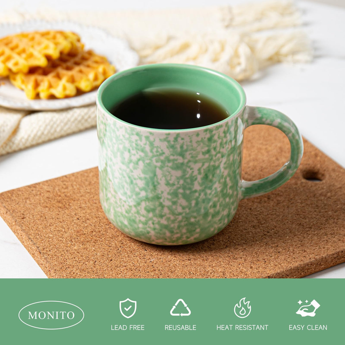 onadu.com 12oz Ceramic Coffee Mugs – Set of 4, Green