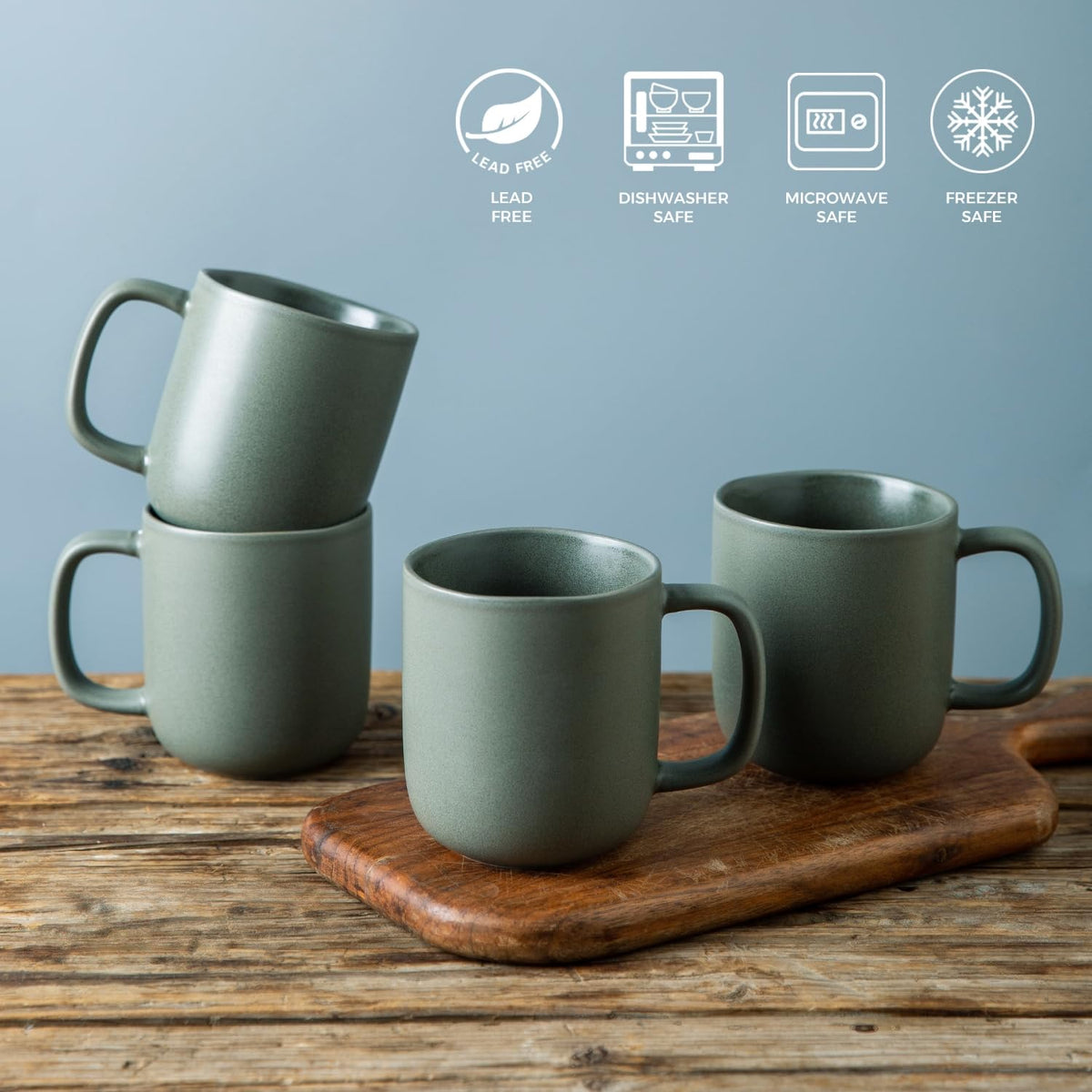 onadu.com 14oz Ceramic Coffee Mugs – Set of 6, Reactive Glaze