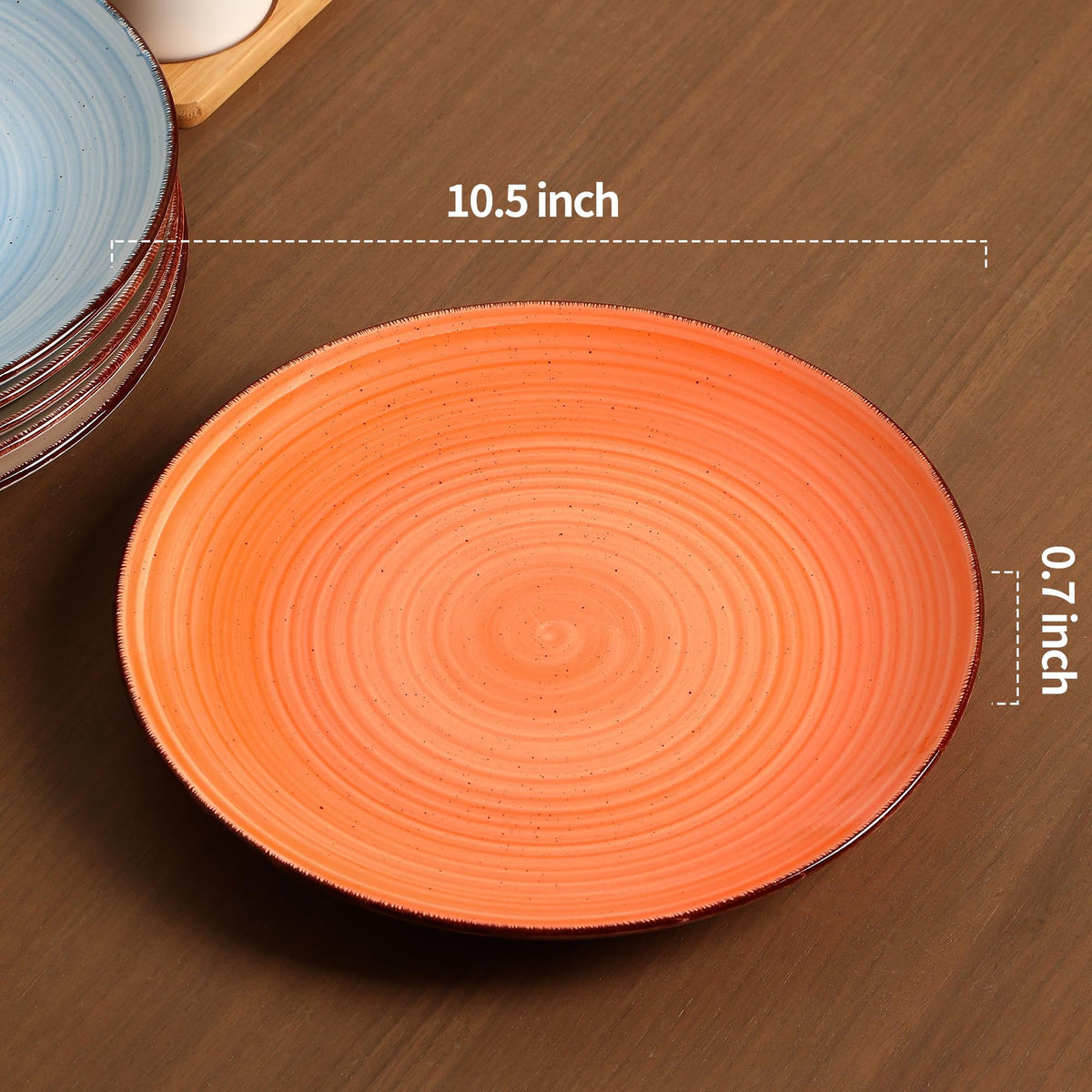 onadu.com Ceramic Dinner Plates – Set of 6, 10.5 Inch, Blue