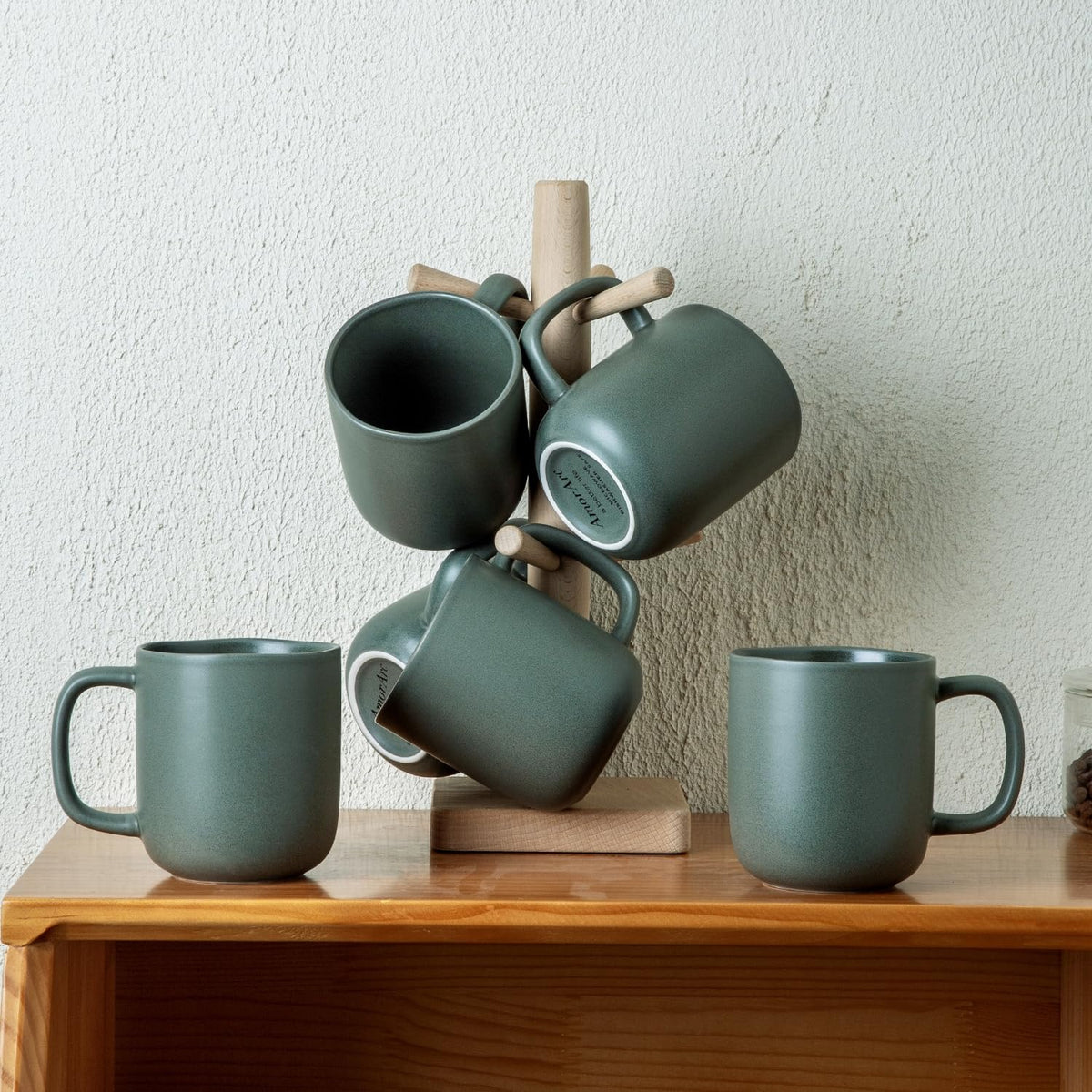 onadu.com 14oz Ceramic Coffee Mugs – Set of 6, Reactive Glaze