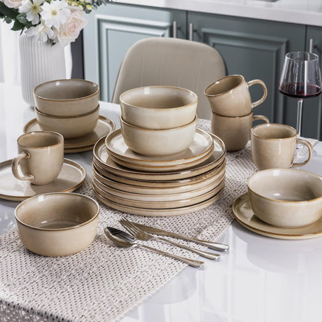 onadu.com Stoneware Dinnerware Set – Reactive Glaze, Service for 8
