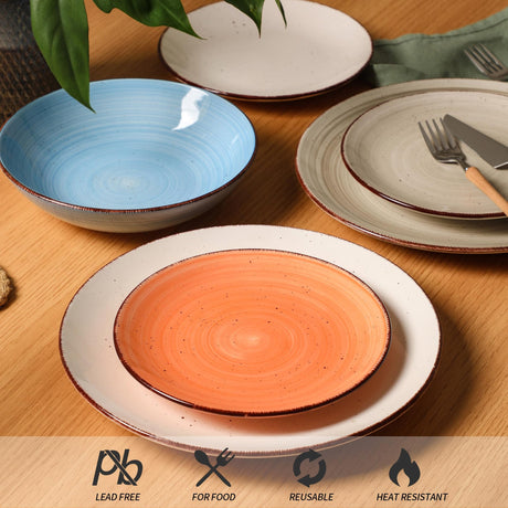 onadu.com Ceramic Dinner Plates – Set of 6, 10.5 Inch, Blue