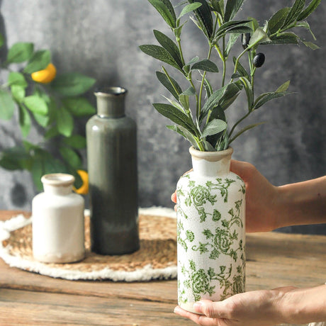 onadu.com Vintage Ceramic Flower Vase Set of 3 – Chinoiserie, Green & Beige