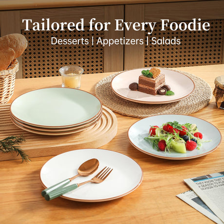 onadu.com Colorful Ceramic Dessert Plates – Set of 6, 8 Inch, Assorted Colors
