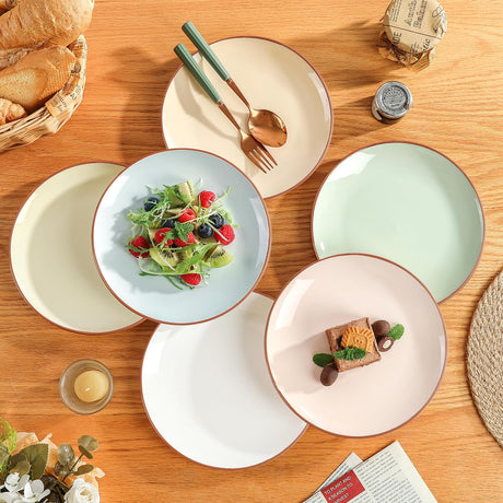 onadu.com Colorful Ceramic Dessert Plates – Set of 6, 8 Inch, Assorted Colors