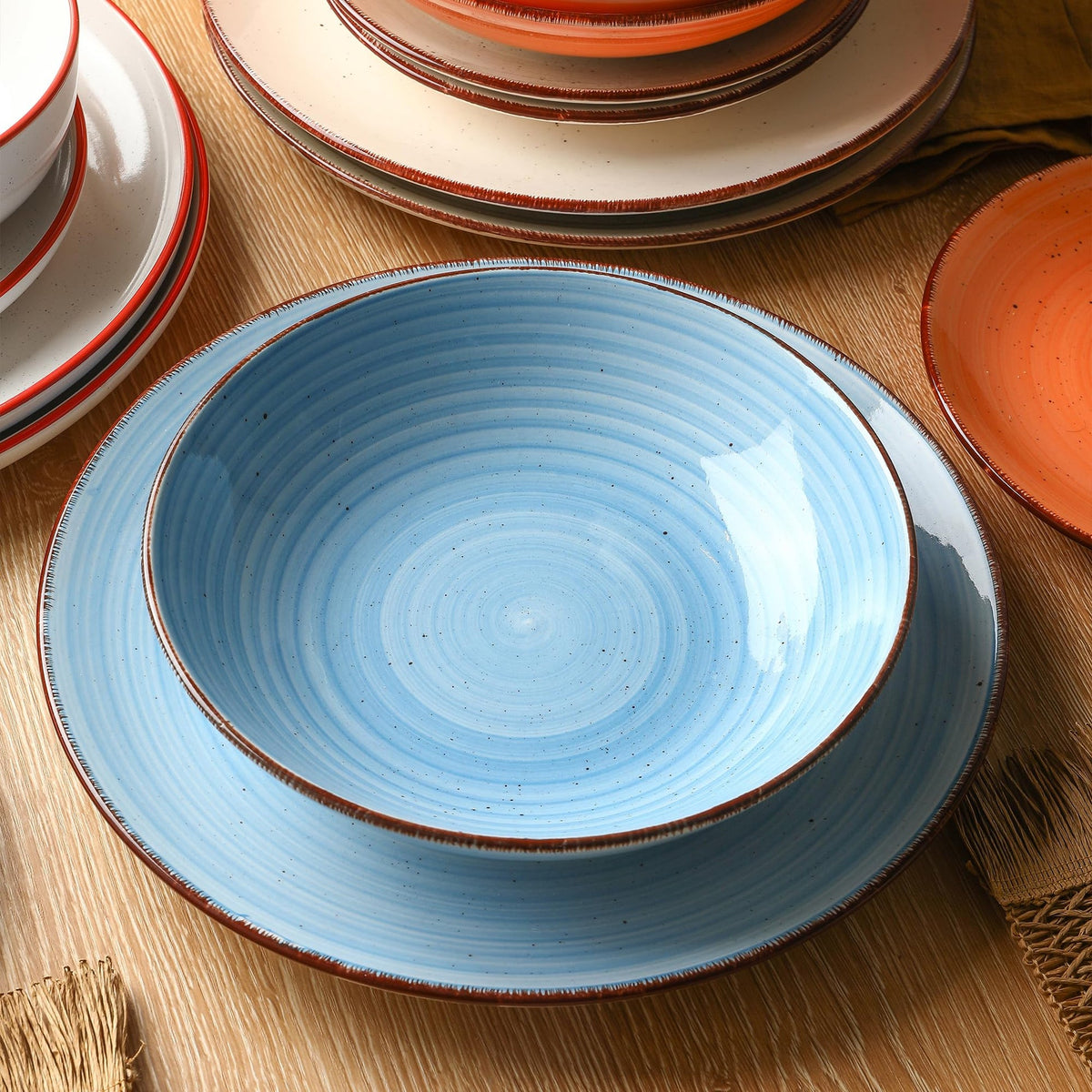 onadu.com Ceramic Dinner Plates – Set of 6, 10.5 Inch, Blue