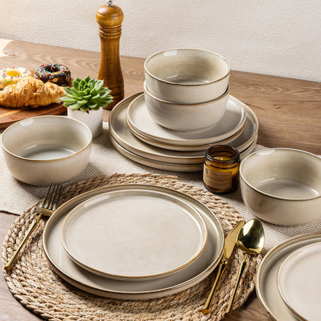 onadu.com Stoneware Dinnerware Set – Reactive Glaze, Service for 8