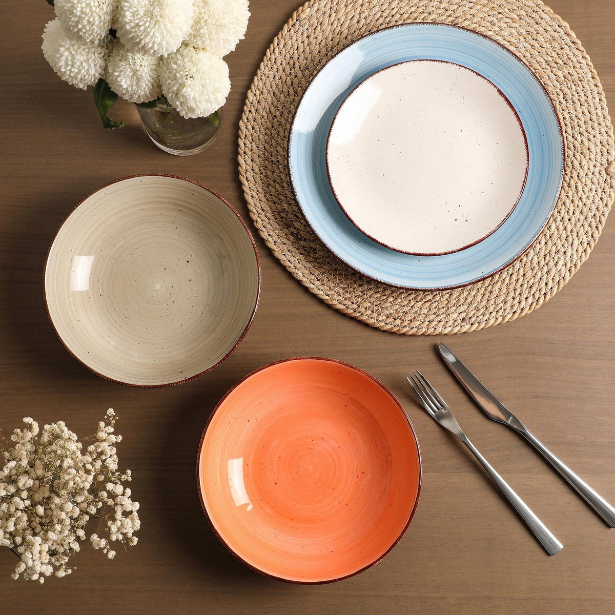 onadu.com Ceramic Dinner Plates – Set of 6, 10.5 Inch, Blue
